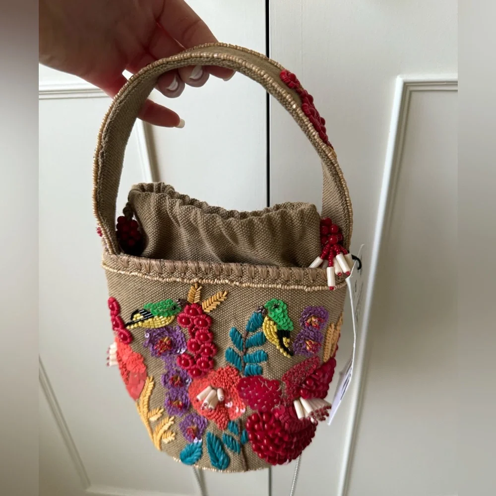 NWT ZARA BEADED BASKET BAG - Picture 11 of 16